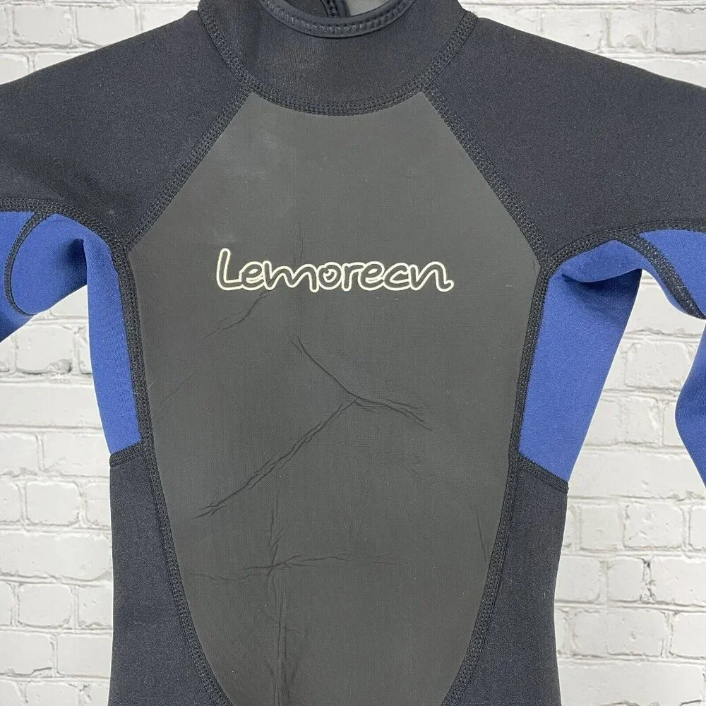 Lemorecn Black Blue Neoprene 3:2 MM Swim Wetsuit Zipped Stretch Kids Size 8